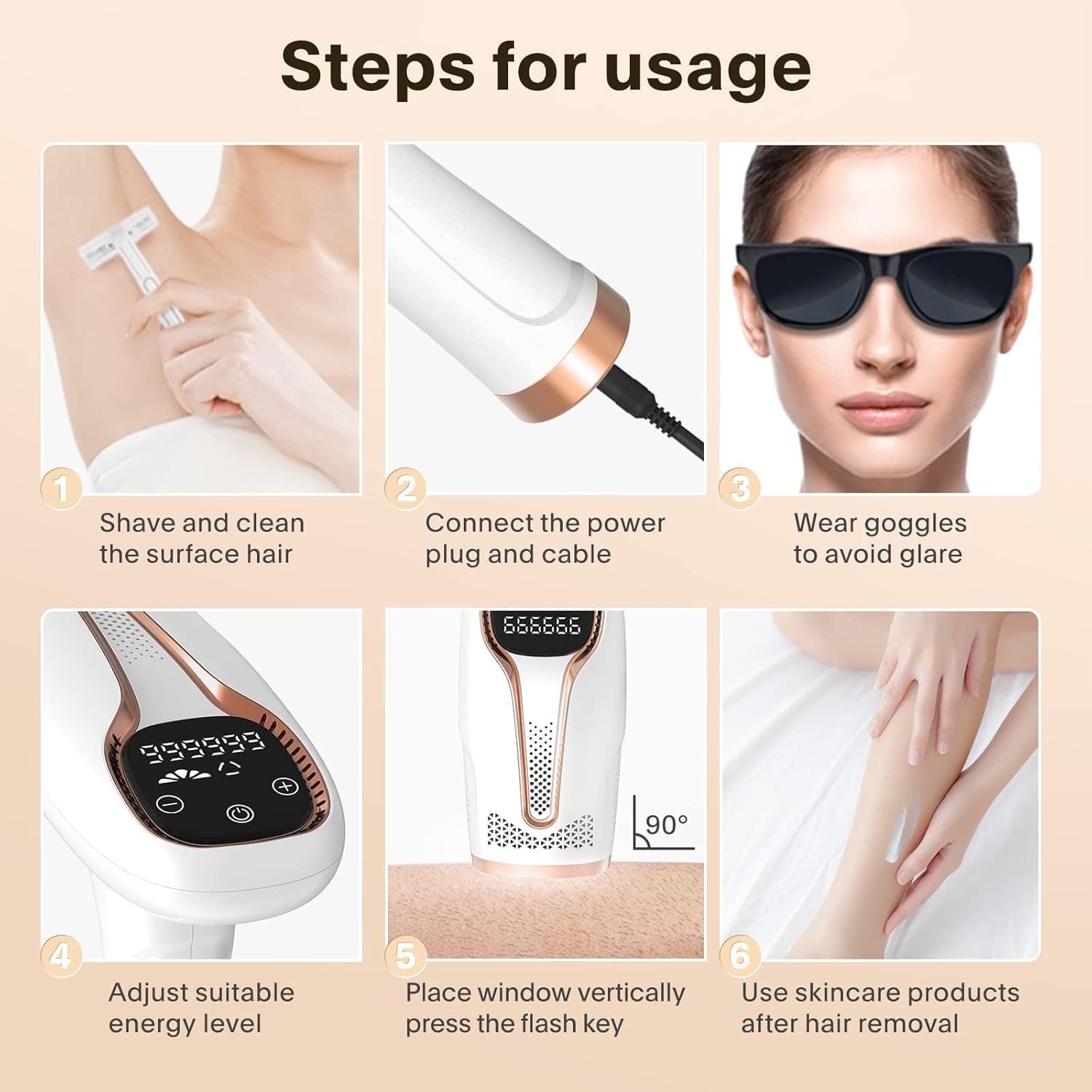 Laser Hair Removal, At-Home IPL Hair Removal with Sunglasses and Razor