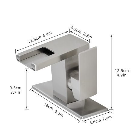 Bathroom Sink Faucet LED Light 3 Colors Changing Waterfall Glass Spout Hot Cold Water Mixer Single Handle One Hole Deck Mounted Bathroom Faucet