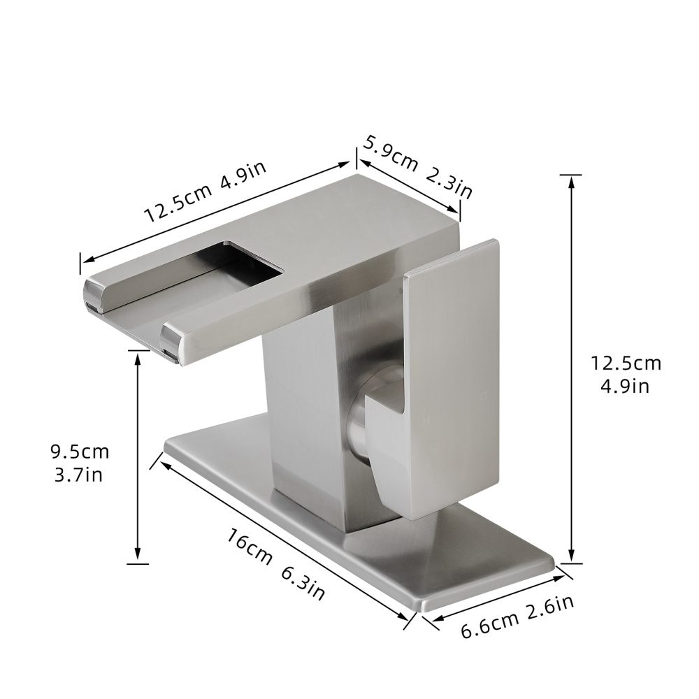 Bathroom Sink Faucet LED Light 3 Colors Changing Waterfall Glass Spout Hot Cold Water Mixer Single Handle One Hole Deck Mounted Bathroom Faucet