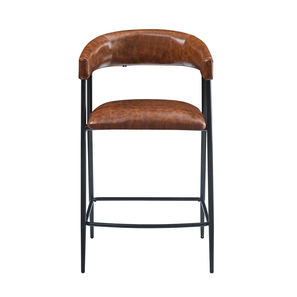 26'' Counter Stools Set of 2, Pu Upholstered Counter Stools with iron Frame, Backrest, Footrest, Arm counter stools for Home Bar, Kitchen Counter, Brown - Image 6