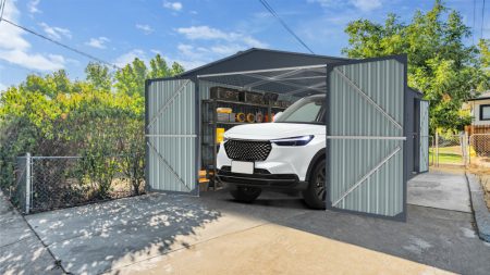 Outdoor Storage Shed 20x10 FT, Metal Garden Shed Backyard Utility Tool House Building with 2 Doors and 4 Vents for Car,Truck,Bike, Garbage Can,Tool,Lawnmower