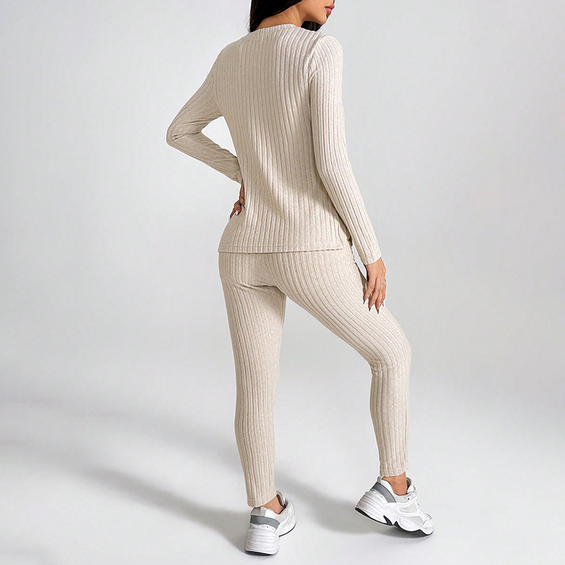 2 Piece Lounge Sets For Women Casual Pajamas Fall Fashion Outfits Long Sleeve Ribbed Knit Sweatsuits - Image 6