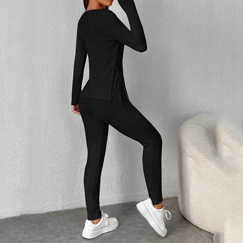 2 Piece Lounge Sets For Women Casual Pajamas Fall Fashion Outfits Long Sleeve Ribbed Knit Sweatsuits - Image 3