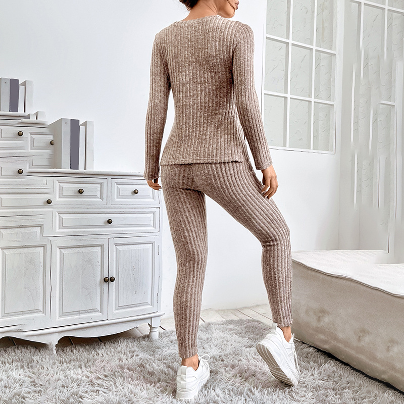 2 Piece Lounge Sets For Women Casual Pajamas Fall Fashion Outfits Long Sleeve Ribbed Knit Sweatsuits - Image 5
